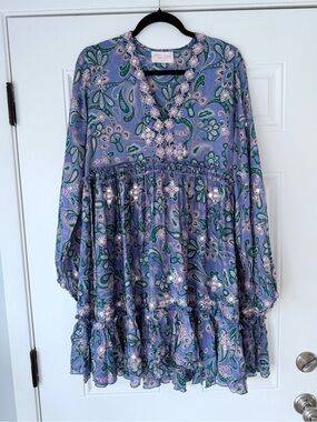 MISS JUNE ONE SIZE PAISLEY PRINT TIERED MINI DRESS V-neck boho purple